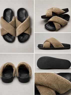 BALI TAILOR All Leather Twisted Slide Sandals Suede Feel Narrow Fit 7.5-8
